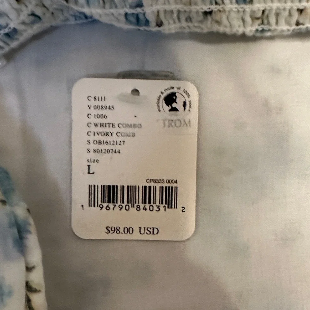 Free People Ivory Combo Floral Puff Sleeve Crop Blouse NWT Large Cottagecore